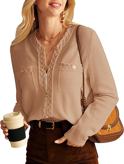 GRACE KARIN Women Cardigan Sweaters Long Sleeve Button Down Cropped Lightweight Knit Tweed Jacket... | Amazon (US)