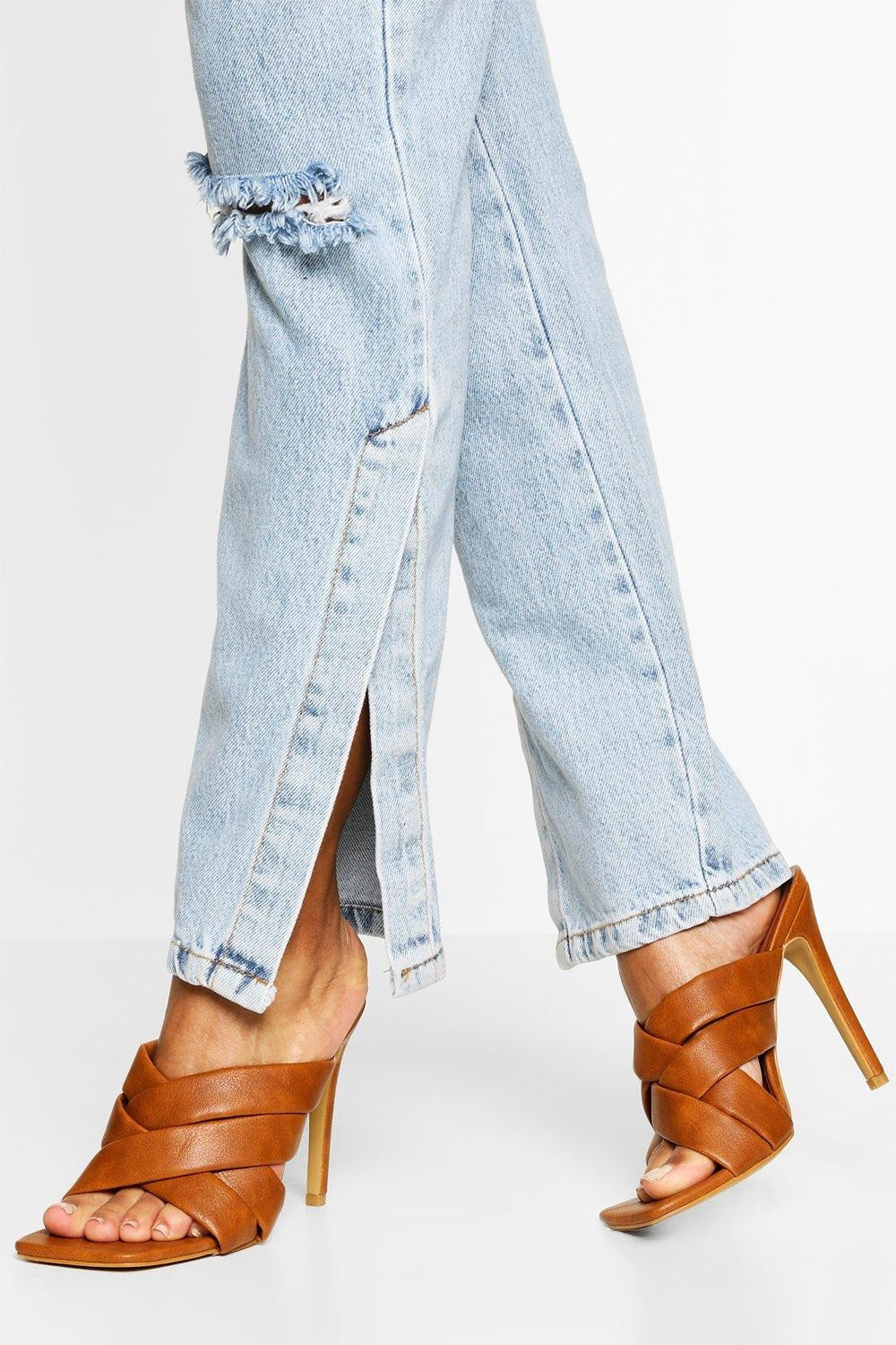 Womens Padded Cross Strap Square Toe Mules - Brown - 5 | Boohoo.com (US & CA)