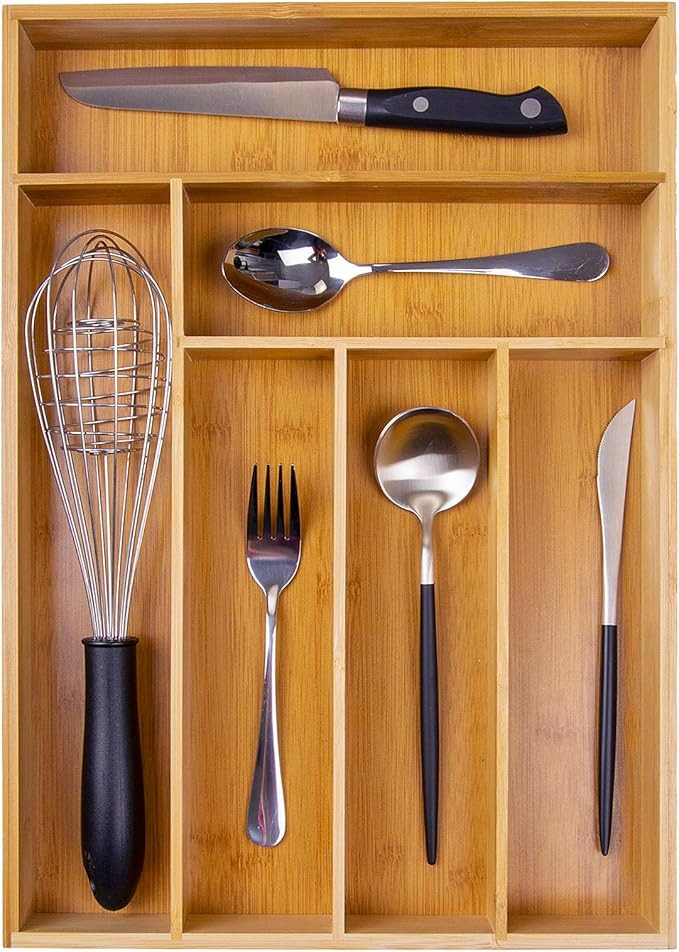 Kitchen Wood Utensil Tray Drawer Organizer, Bamboo Silverware Tray for Drawer 12X17'' Cutlery Org... | Amazon (US)
