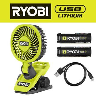 RYOBI USB Lithium Clamp Fan Kit with USB Lithium 2.0 Ah Lithium Rechargeable Battery FVF51K-FVB02... | The Home Depot
