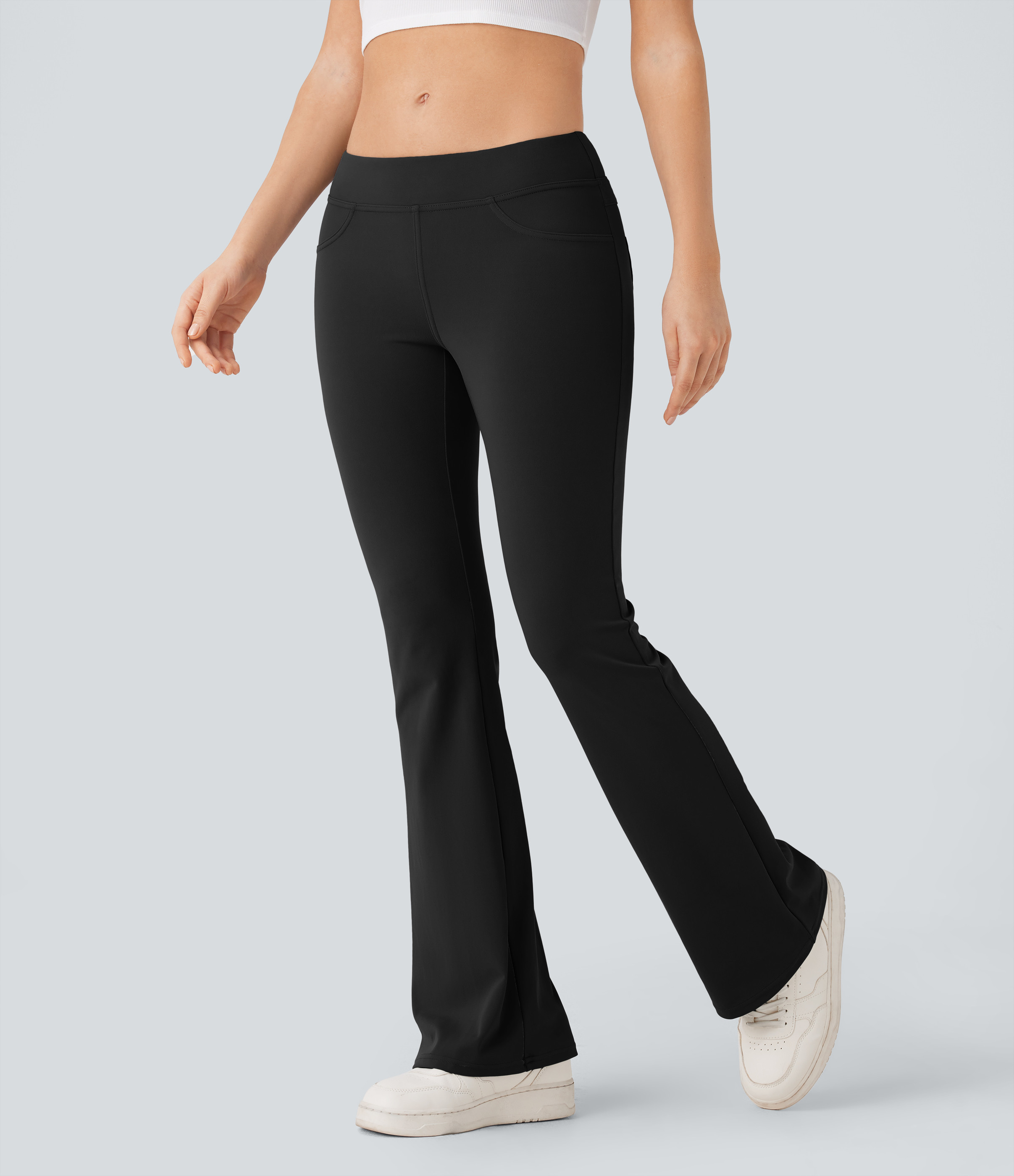 Halara Low Rise Pocket Flare Casual Leggings - Black - M(regular) gym leggings leggings with pockets leggings with butt lift | HALARA