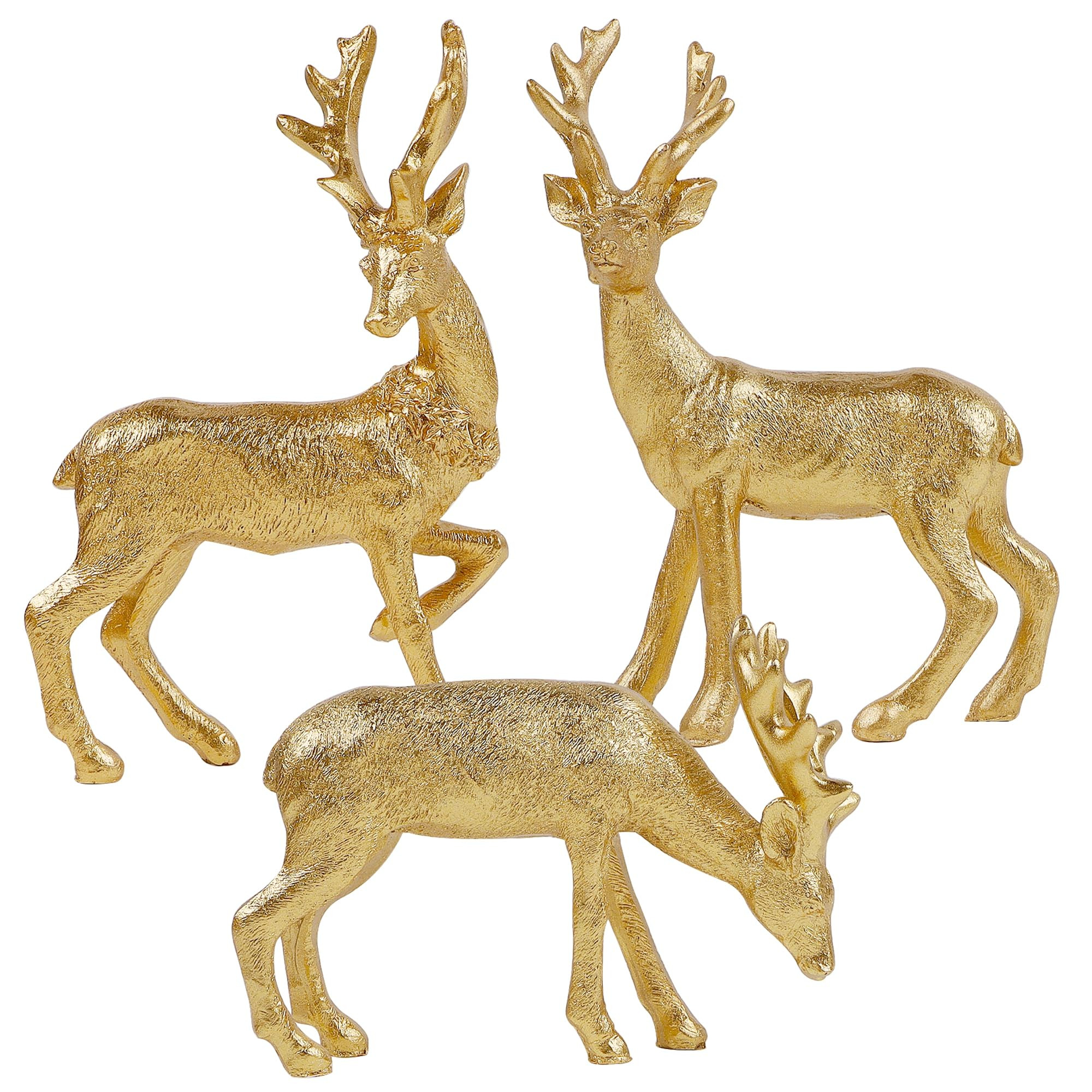 Lulu Home 3 PCS Christmas Tabletop Decorations, Resin Golden Reindeer Family Figurines with Diver... | Amazon (US)