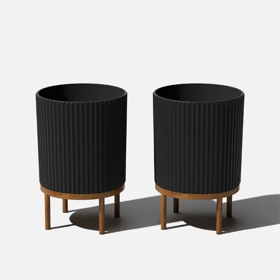 Veradek Demi Series Raised 16" Plastic-Stone Planter - (Black/Brown, 2 Pack) | Walmart (US)