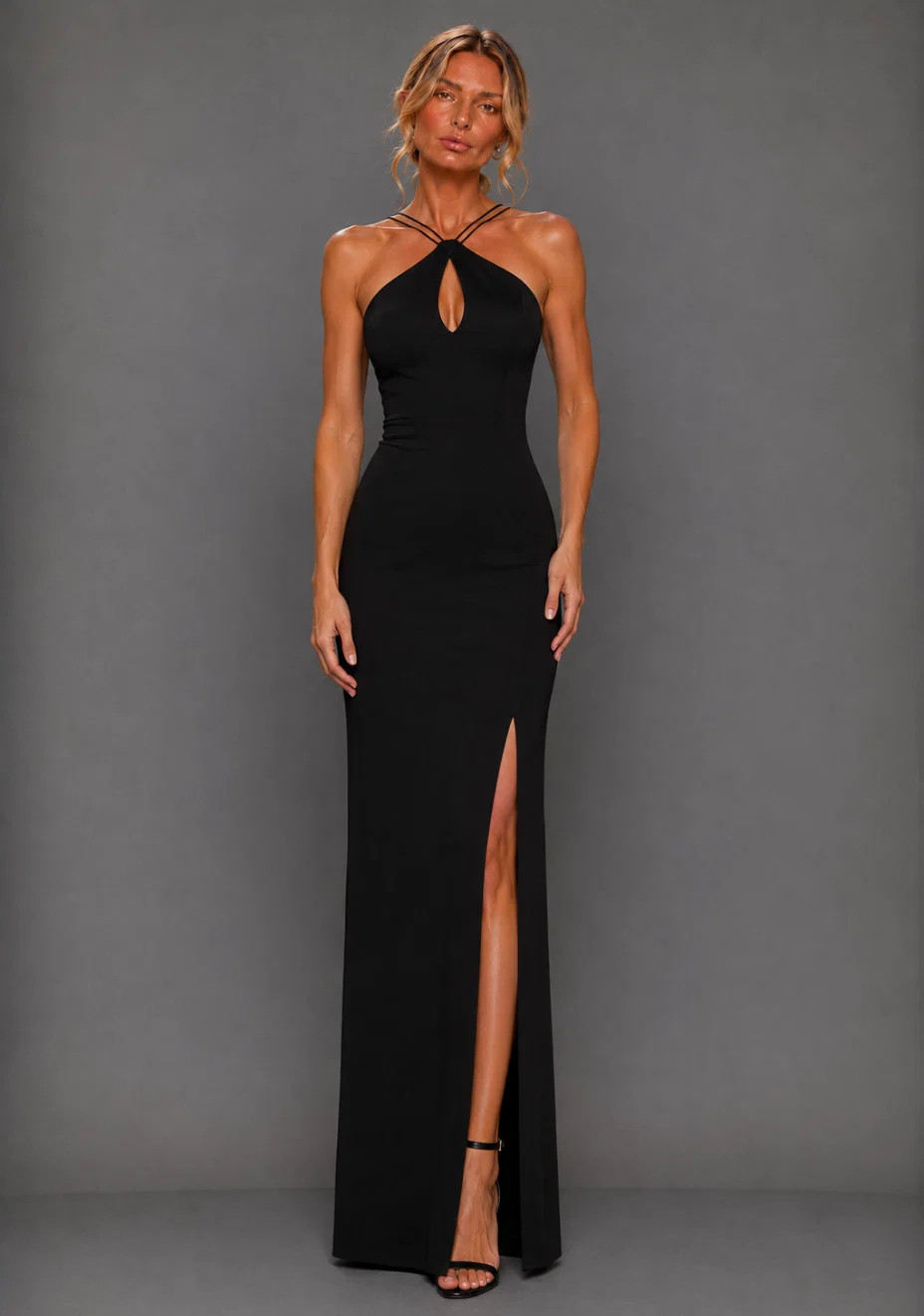 Auralia | High Neck Strappy Black Maxi Dress | VSPR UK
