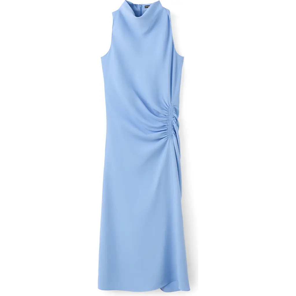 MANGO Ruched Sleeveless Midi Dress in Sky Blue at Nordstrom, Size Medium | Nordstrom