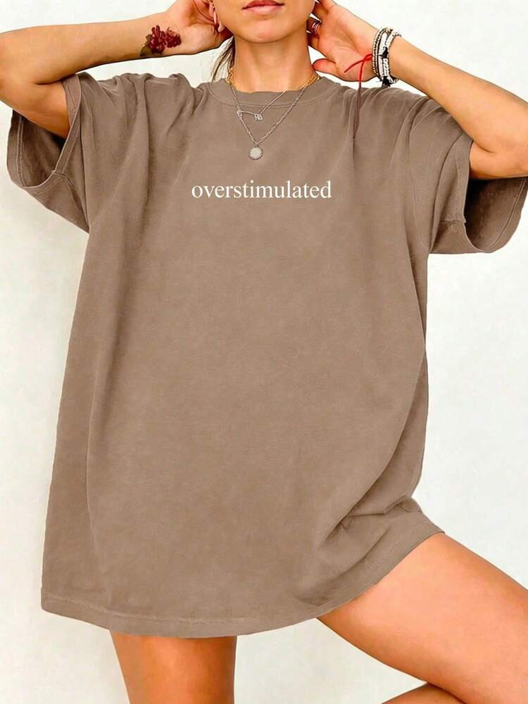 Oversized Women's Casual Overstimulated Graphic Short Sleeve T-Shirt | SHEIN