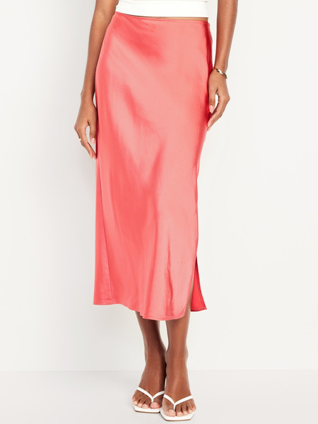 High-Waisted Satin Midi Slip Skirt | Old Navy (US)
