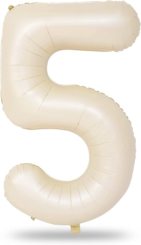 Beige Number 5 Balloon for Girls Boys, 40 Inch Large Cream Number 0-9 Foil Mylar Helium Digital B... | Amazon (US)
