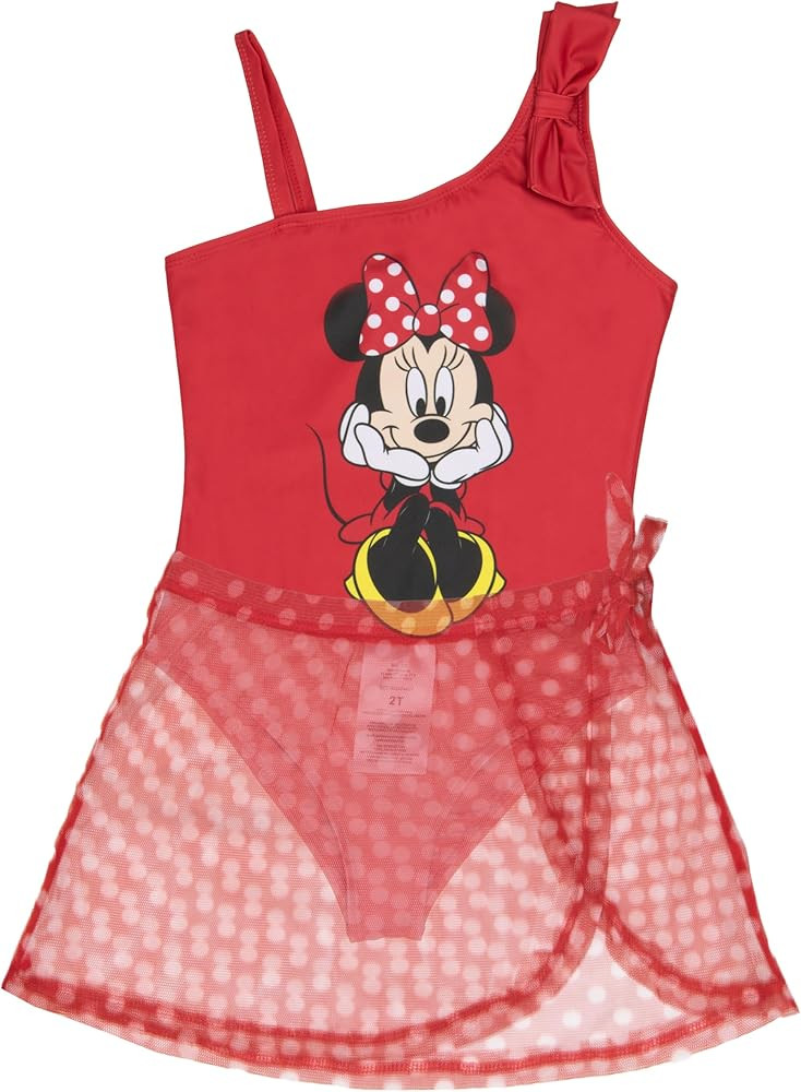 Disney The Little Mermaid, Minnie Mouse Girls Swimsuit Set, One Piece Bathing Suit and Coverup Sk... | Amazon (US)