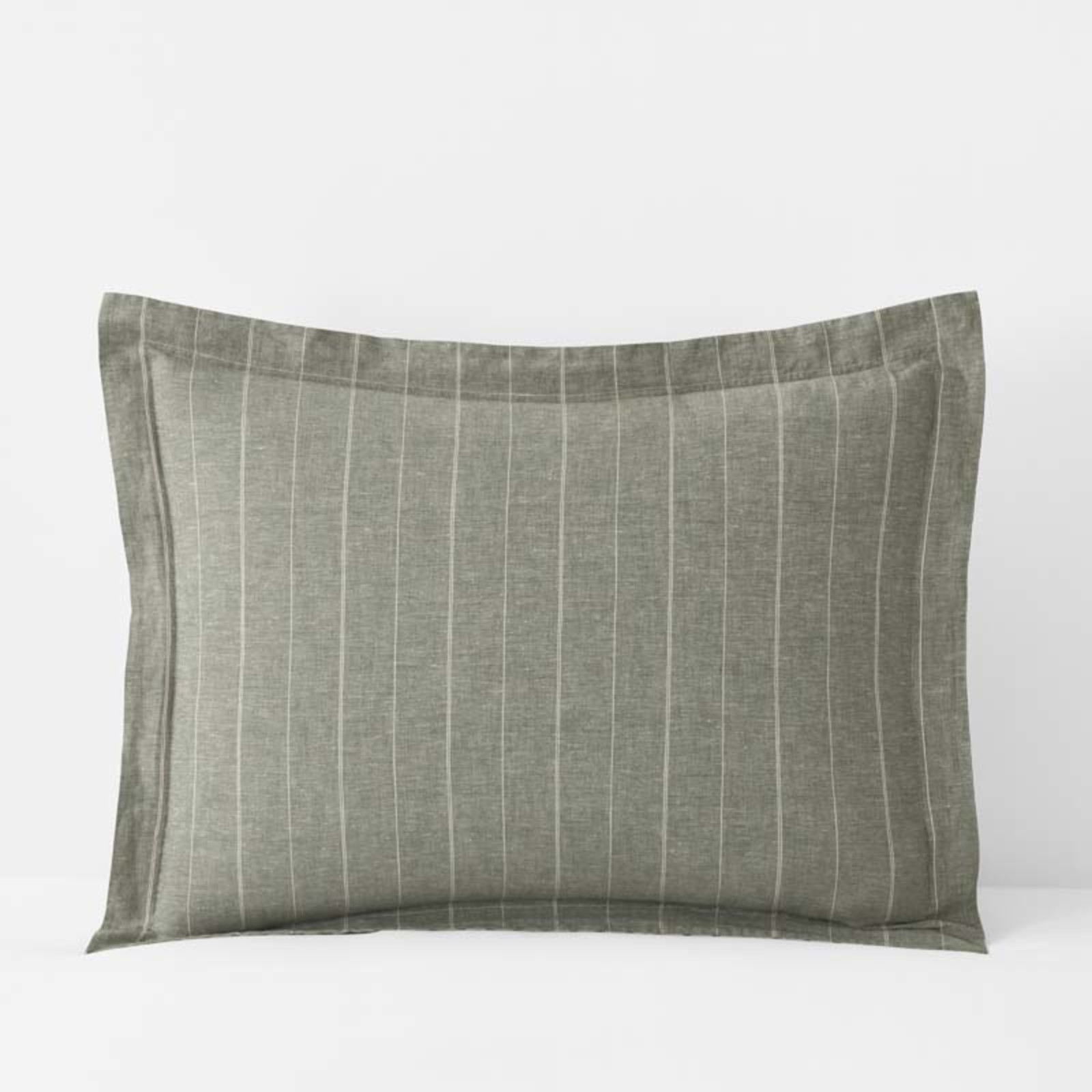 Tailored Stripes Premium Breathable Washed Linen Cotton Reversible Sham - Wide Stripe Dark Olive,... | The Company Store