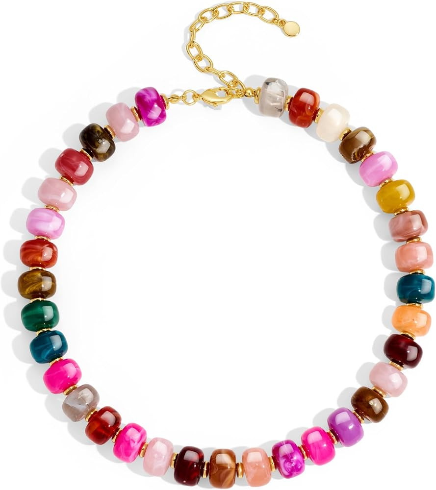 Colorful Chunky Beaded Necklace for Women Trendy Summer Jewelry | Amazon (US)