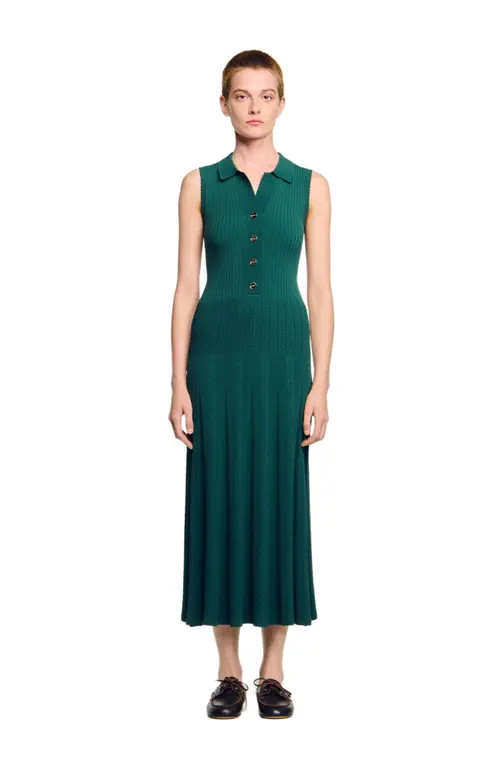 SANDRO Knit dress with polo neck in Dark Green at Nordstrom, Size 38 Eu | Nordstrom