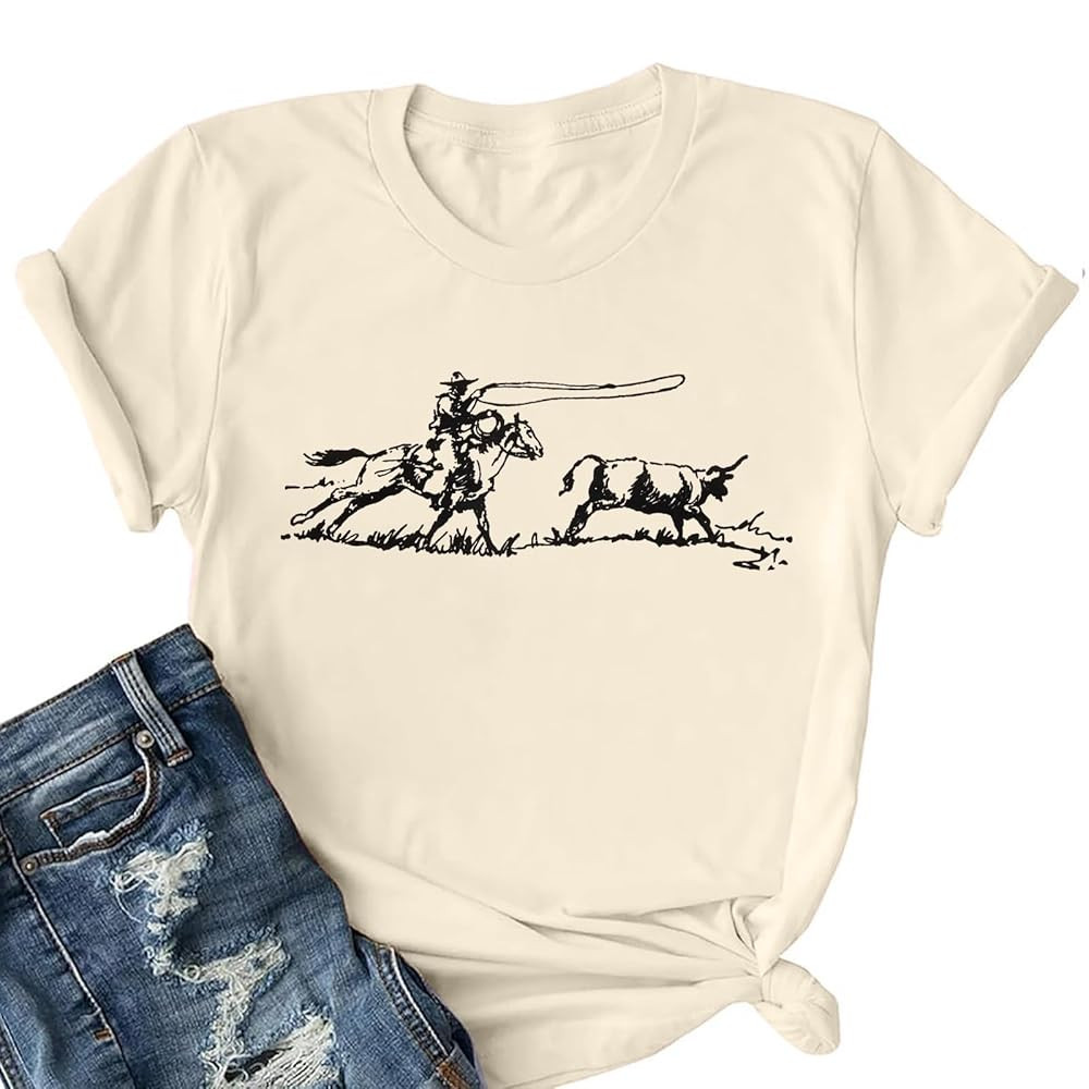 Retro Rodeo Shirt Women Cowgirl Bleached T Shirt Western Cowboy Rodeo Outfit Country Music Tee Sh... | Amazon (US)