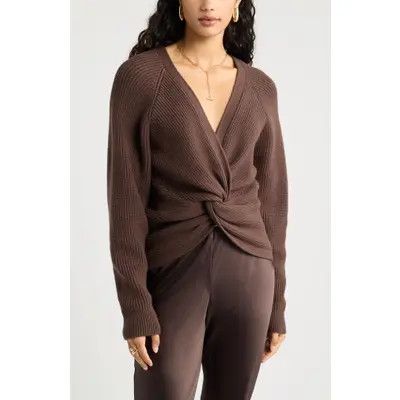 Open Edit Softluxe Twist Reversible Sweater in Black at Nordstrom, Size Small | Nordstrom