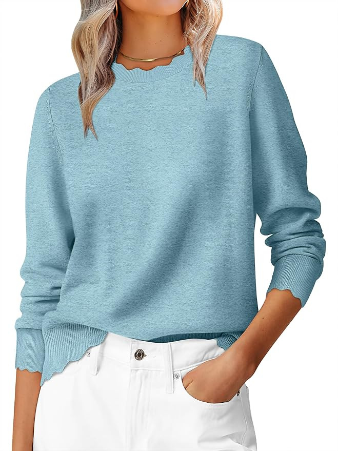 ANRABESS Sweaters for Women Loose Fit Lightweight Soft Dressy Scalloped Long Sleeve Pullover Tops... | Amazon (US)