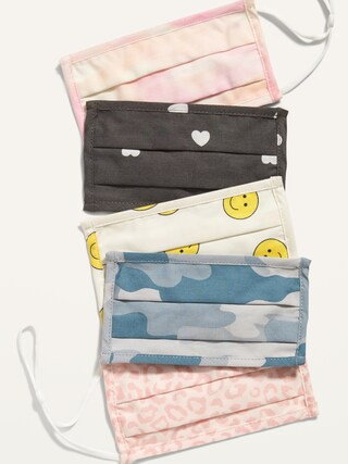 Variety 5-Pack of Triple-Layer Cloth Pleated Face Masks for Kids (with Ear Adjusters) | Old Navy (US)