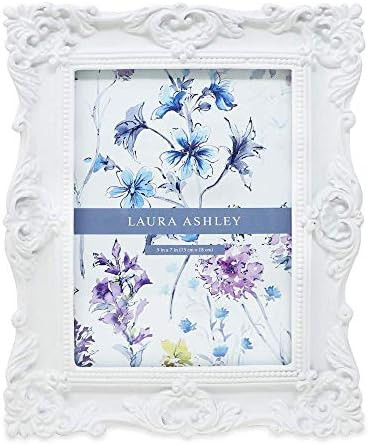 Laura Ashley 5x7 White Ornate Textured Hand-Crafted Resin Picture Frame with Easel & Hook for Tab... | Amazon (US)