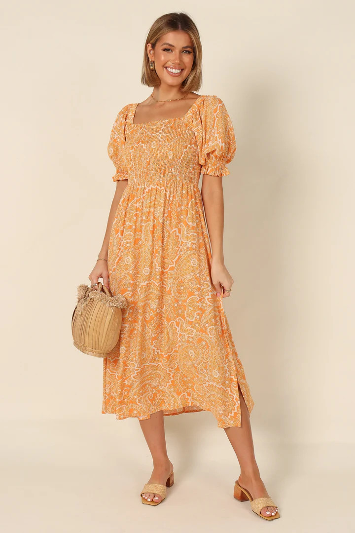 Shanelle Shirred Midi Dress - Orange | Petal & Pup (US)