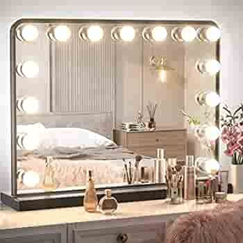 Keonjinn Large Vanity Mirror with Lights, Black Hollywood Mirror Lighted Makeup Mirror with 15 Re... | Amazon (US)