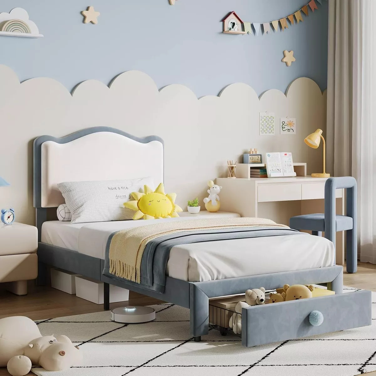 Upholstered Twin Bed Frame with Storage Drawer and Scallop Headboard, Velvet Platform Bed with Wo... | Target