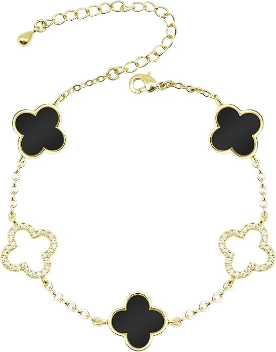 Clover Bracelet for Women 18k Gold Plated Silver Lucky Four Leaf Link Chain Bracelets Charm Trend... | Amazon (US)