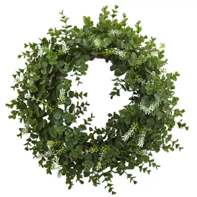 Nearly Natural 18 in. Artificial Eucalyptus Double Ring Wreath with Twig Base | Tractor Supply