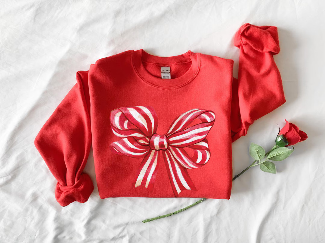 Christmas Bow Sweatshirt, Holiday Sweatshirt,Christmas Shirt,Funny Christmas Sweatshirt,Red Bow C... | Etsy (US)