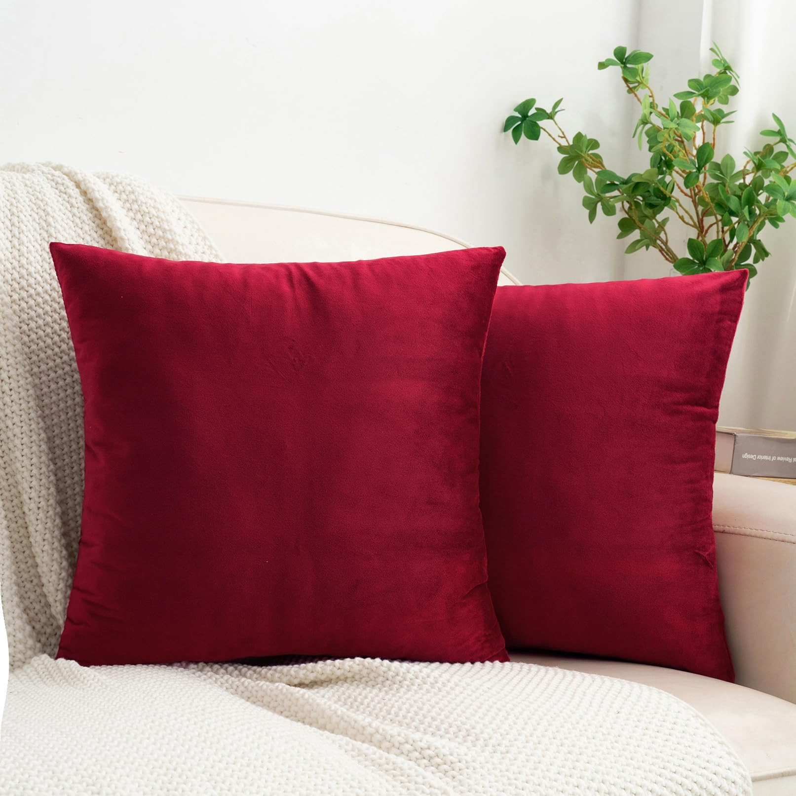 HWY 50 Burgundy Red Velvet Throw Pillow Covers 20x20 Inch, Pack of 2 Soft Cozy Solid Decorative L... | Amazon (US)