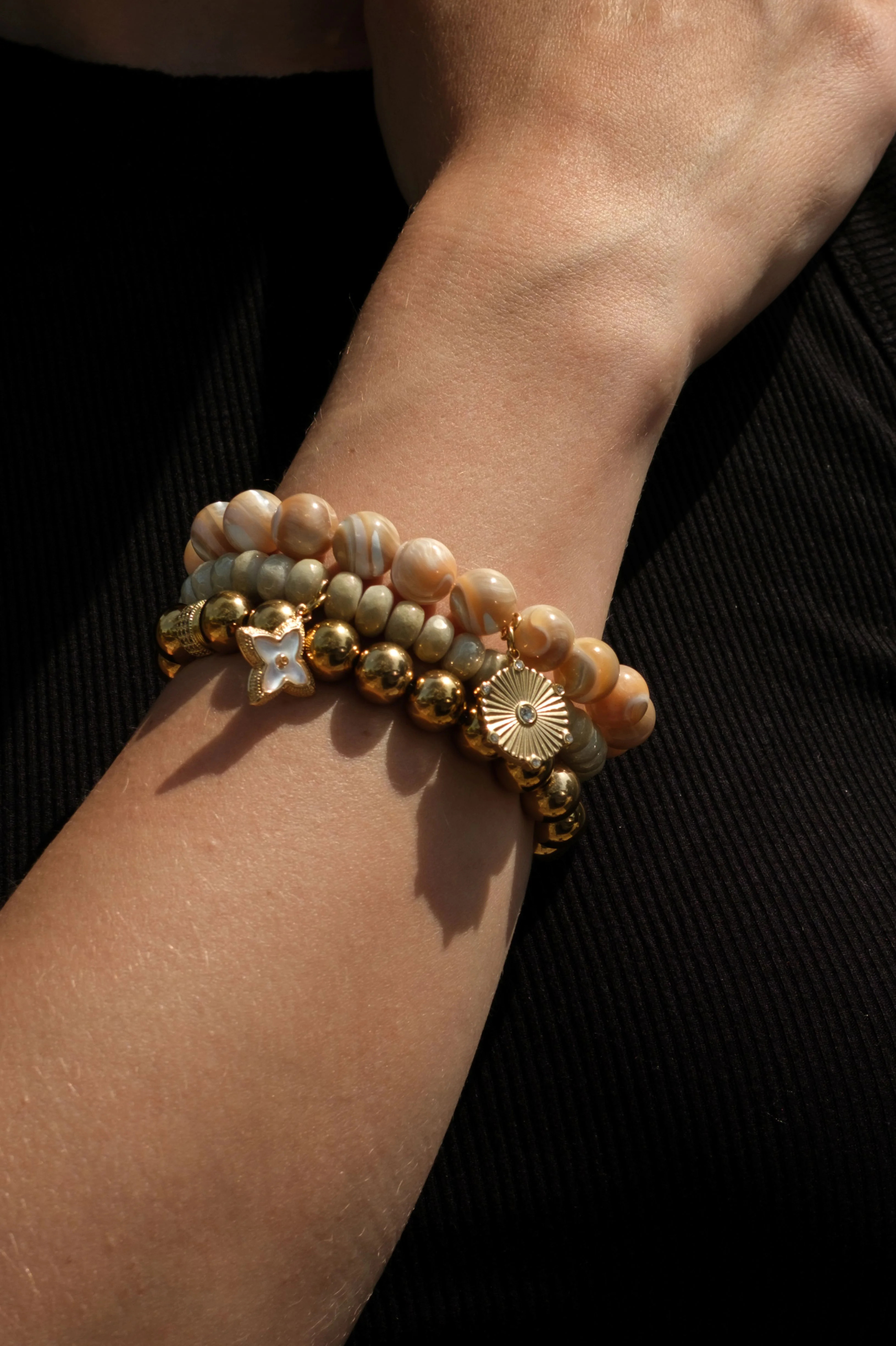 Coastal Latte Natural Stone 3 Piece Bracelet Stack | KC Chic Designs