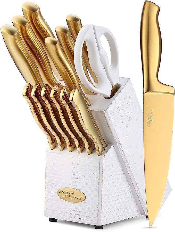 Knife Set-Marco Almond® MA21 Luxury Golden Kitchen Knife Set, Titanium Coated 14 Pieces Stainles... | Amazon (US)