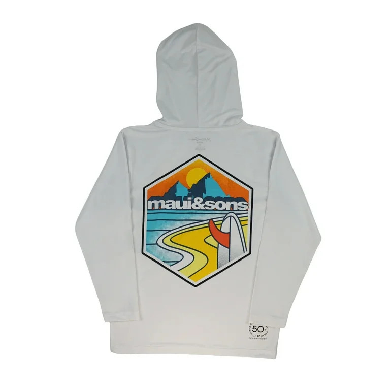 Maui and Sons Boys Hooded LS Sunshirt, The Beach UV Protection Top, White, Swim Cover Sunwear | Walmart (US)