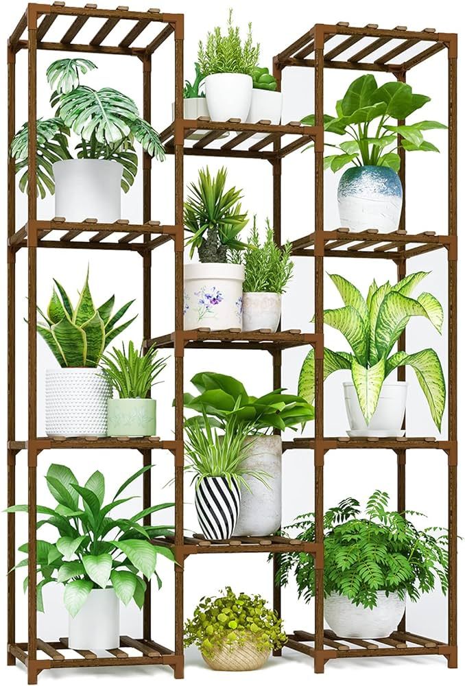 Bamworld Plant Stand Indoor Outdoor Plant Shelf Tall Large Plant Shelves Holder Wood for Living Room | Amazon (US)