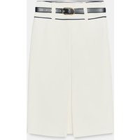 Zara - Midi Skirt With Belt And Contrast Piping - Oyster-White - M - Woman | Zara UK