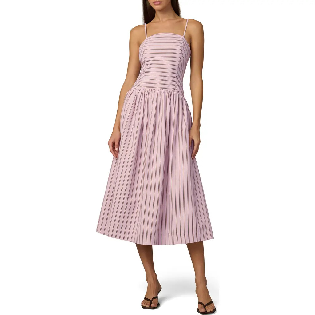 Joe's The Mara Tie Strap Midi Dress in Blush Pink Stripe at Nordstrom, Size Large | Nordstrom