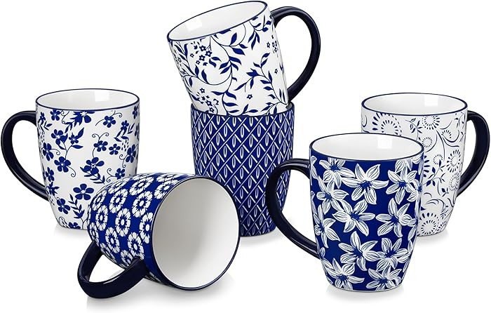 vancasso SELENE Large Coffee Mugs Set of 6, 16 Oz Porcelain Coffee Cups with Handle, Ceramic Tea ... | Amazon (US)