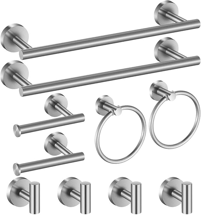 Bathroom Hardware Set 10 Pieces, Stainless Steel Towel Bar Set Includes 16 inch Towel Bar, Towel ... | Amazon (US)