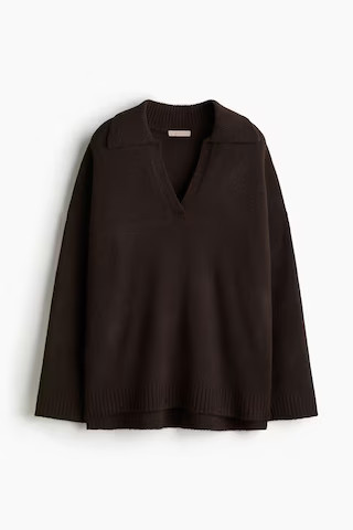 H & M - Fine-Knit Sweater with Collar - Brown | H&M (US + CA)