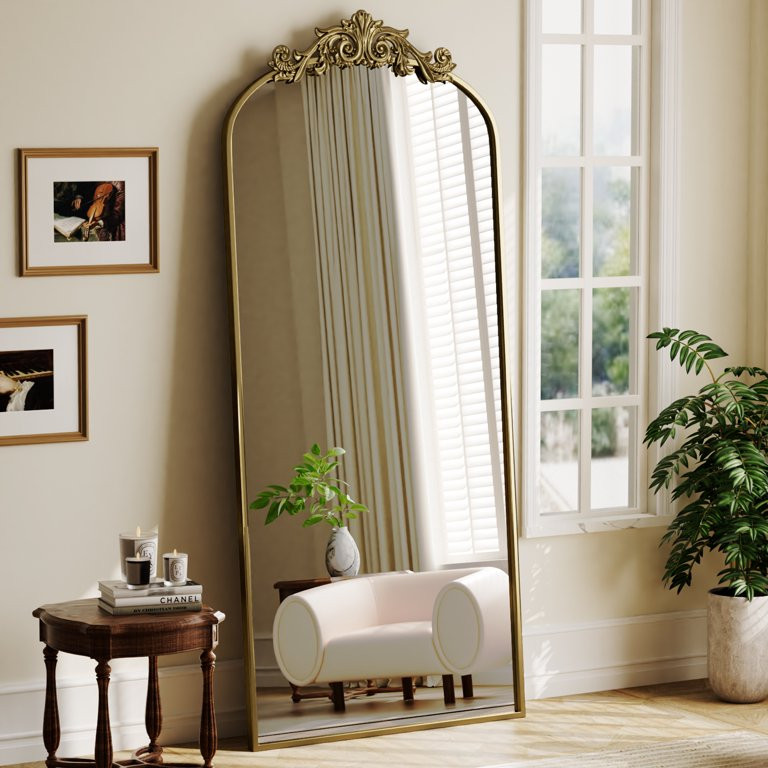 BEAUTYPEAK 74"x32" Full Length Mirror with Baroque Flower Head Design Wall-Mounted Mirror,Antique... | Walmart (US)