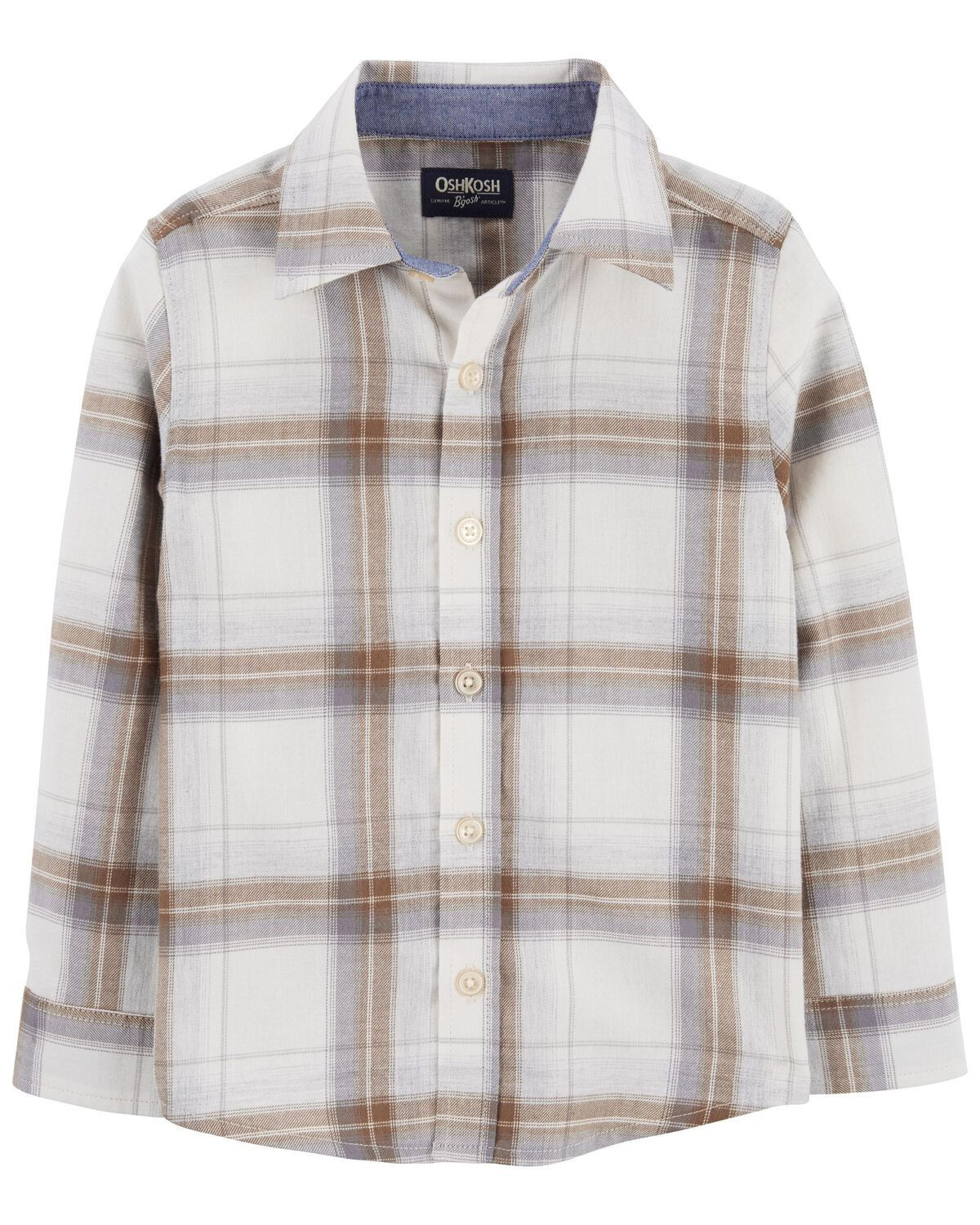White, Neutral Toddler Plaid Button-Front Shirt | carters.com | Carter's