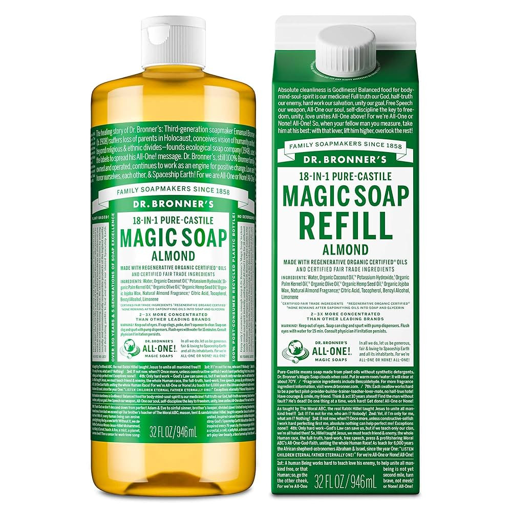 Dr. Bronner's Pure-Castile Magic Soap Liquid- Made with Regenerative Organic Certified Oils- For ... | Amazon (US)