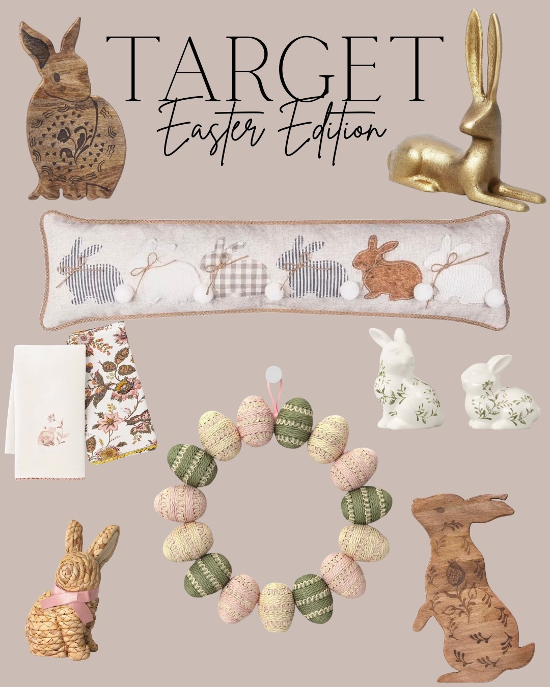 Target Easter decor is here. 

Easter wreath 
Easter salt and pepper shaker 
Charcuiterie board 
Rabbit 

#LTKSeasonal #LTKfindsunder50 #LTKhome