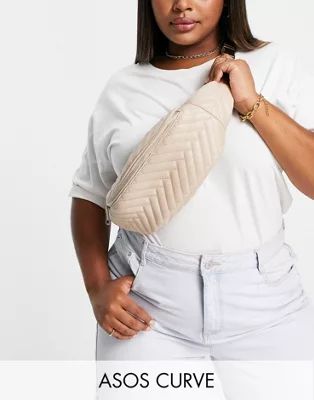 ASOS DESIGN Curve oversized fanny pack in beige quilt | ASOS (Global)