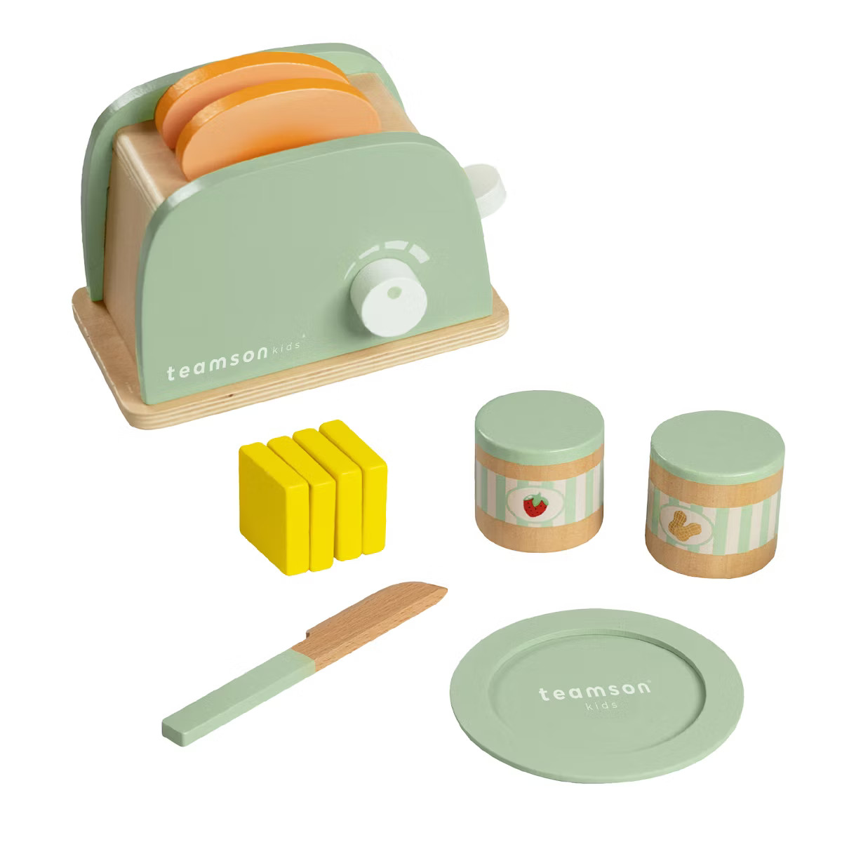 Teamson Kids Play Wooden Toaster play kitchen accessories Green 11 pcs TK-W00006 | Target