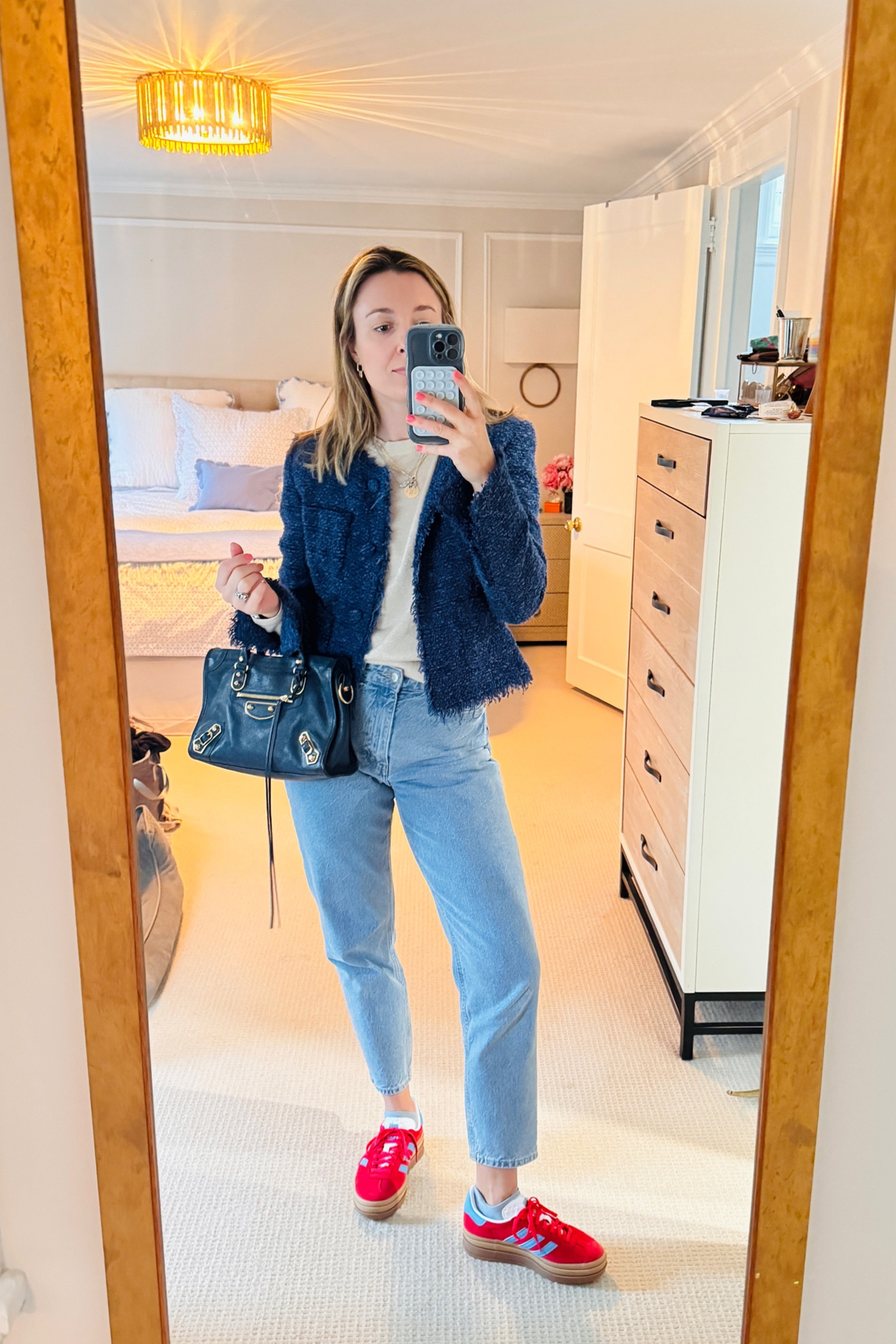 Wearing these bright-hued Sambas on repeat 

Jacket is vintage Carlisle
Sweater and jeans from H&M
Sneakers from Adidas
Bag from Balenciaga
Earrings from Amazon


#LTKSeasonal #LTKshoecrush #LTKfindsunder100