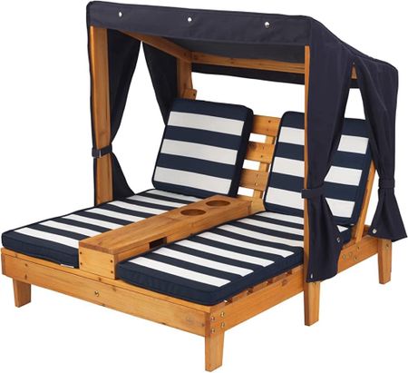 KidKraft Wooden Outdoor Double Chaise Lounge with Cup Holders; Kid's Patio Furniture; Honey with Navy and White Striped Fabric; Gift for Ages 3-8


#LTKkids #LTKhome #LTKfamily