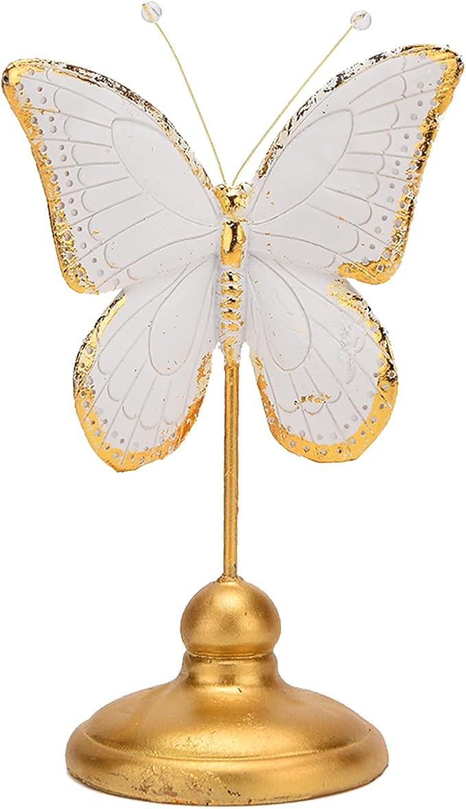 BRABUD Resin Butterfly Statue Modern Decor 9.1in (H) Gold & White | Amazon (US)
