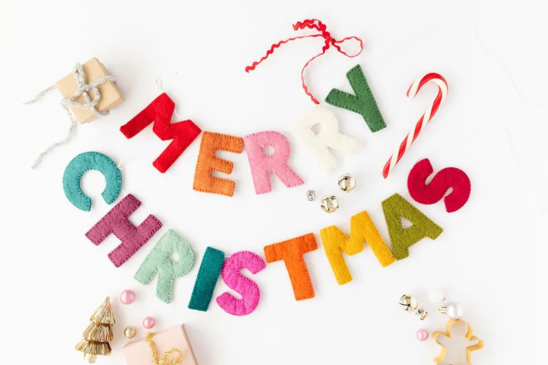 Merry Christmas Felt Garland Banner Rainbow Christmas Banner Whimsy Christmas Christmas Decor - E... | Etsy (US)