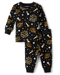 Baby And Toddler Matching Family Glow New Year Cotton Pajamas - black | The Children's Place