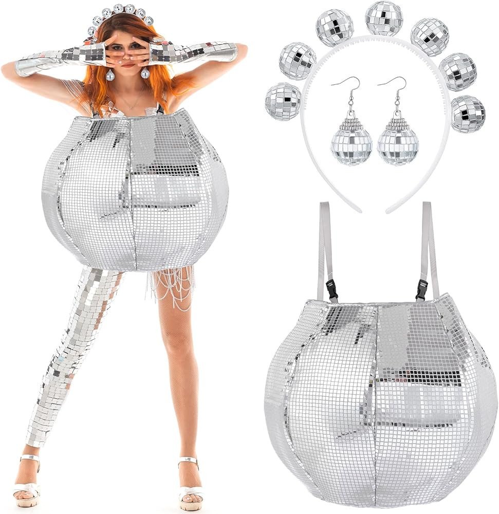 JenPen 3 Pcs 70s Women Disco Costume Set Include Disco Ball Clothes with Headband and Earring Wom... | Amazon (US)