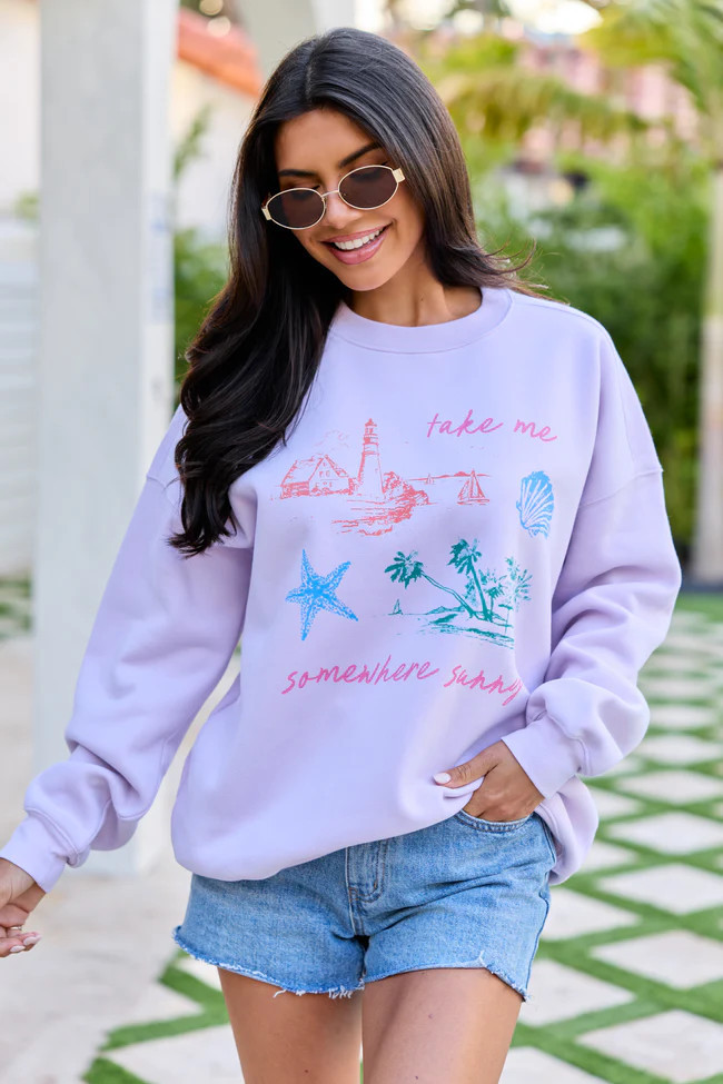 Take Me Somewhere Sunny Purple Graphic Sweatshirt | Pink Lily